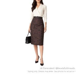 Quiet Luxury Floral Jacquard Pencil Skirt 14 Fits L